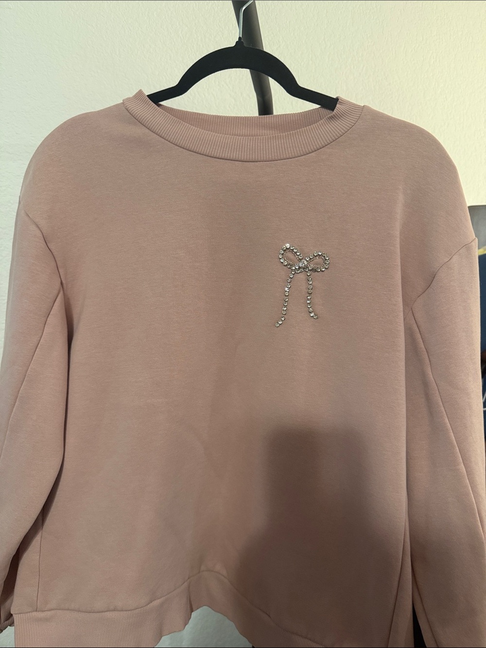 a new day Dusty Rose Rhinestone Bow Crewneck Sweatshirt